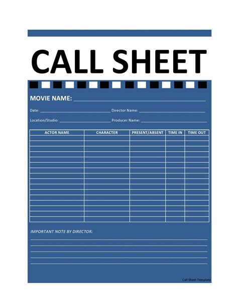 Call Sheet Template Simple