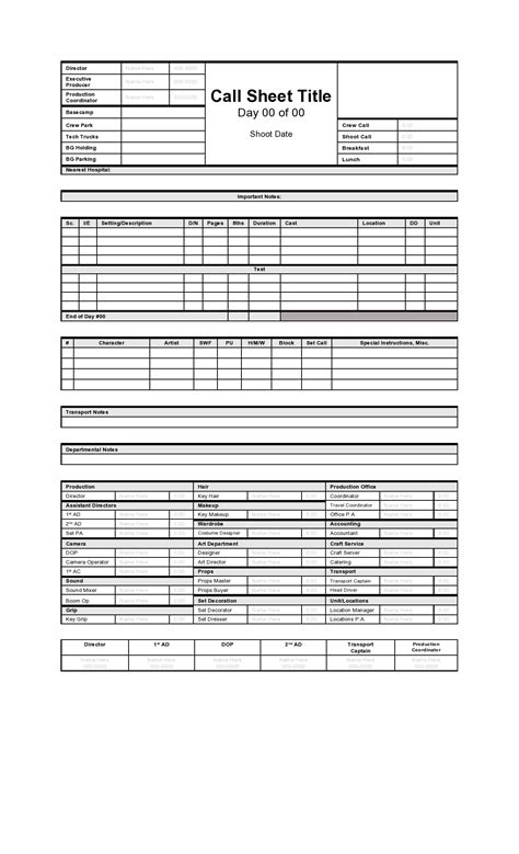 Call Sheet Templates