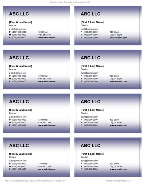 Calling Card Template Microsoft Word