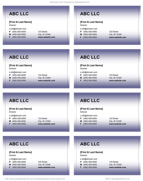 Calling Card Word Template