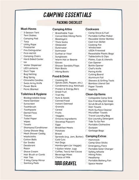 Camping Pack List Printable