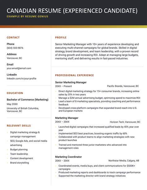 Canada Job Resume Template
