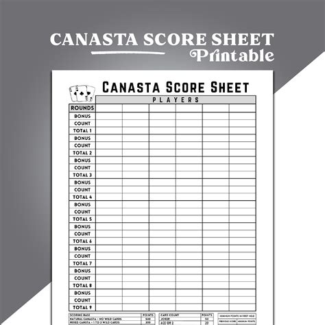 Canasta Score Sheets Printable