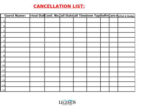 Cancelation List Template