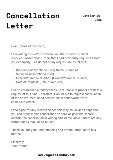 Cancellation Request Template