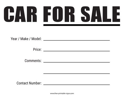Car For Sale Template Sign