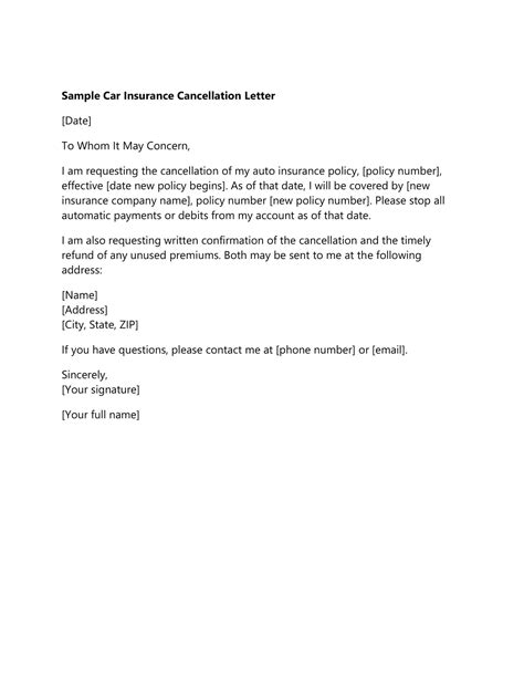 Car Insurance Cancellation Letter Template