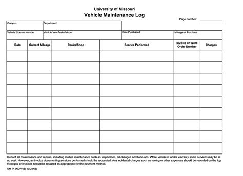 Car Maintenance Record Template