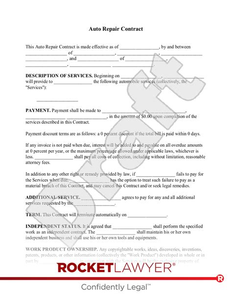 Car Repair Agreement Template