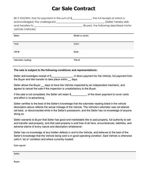 Car Selling Agreement Template