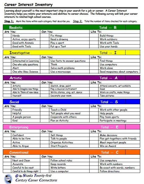 Career Inventory For Middle School Students Printable
