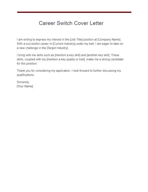 Career Switch Cover Letter