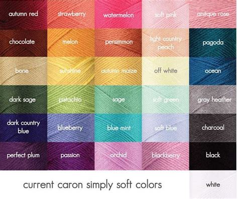 Caron Simply Soft Yarn Colors Chart
