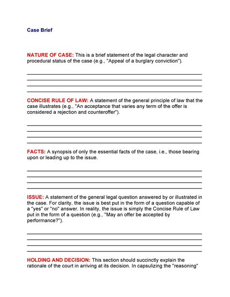 Case Brief Template Word
