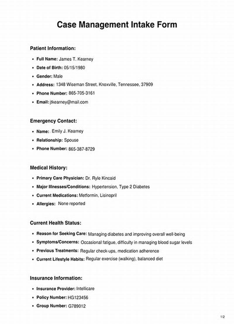 Case Management Intake Assessment Form Example