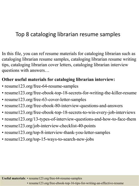 Cataloging Librarian Resume