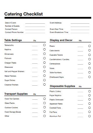 Catering Checklist Template