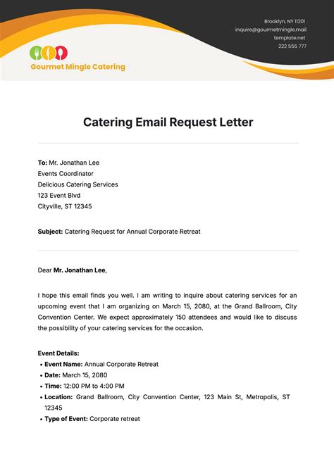 Catering Inquiry Email Template