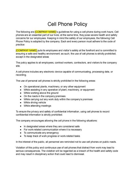 Cell Phone Usage Policy Template
