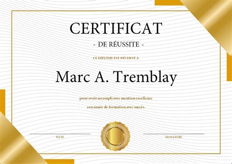 Certificat Template Word