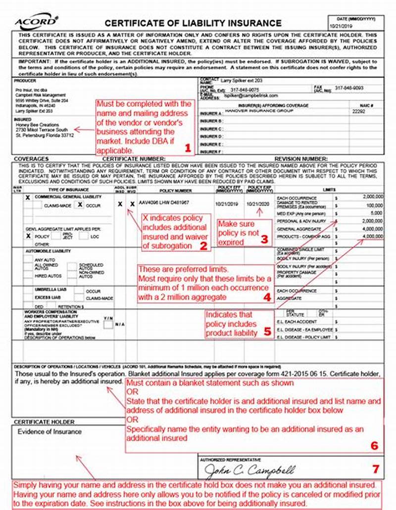 Certificate Of Liability Insurance Form Example