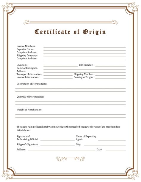 Certificate Of Origin Templates