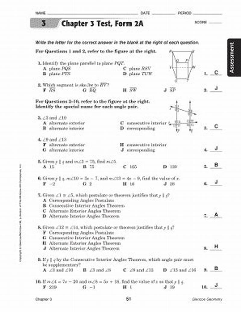 Chapter 3 Test Form 2a Answer Key