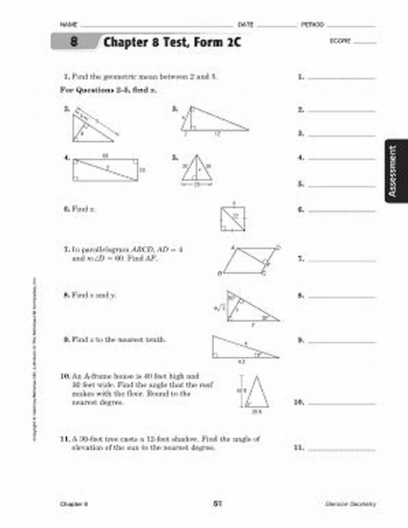 Chapter 8 Test Form 2c Geometry Answers