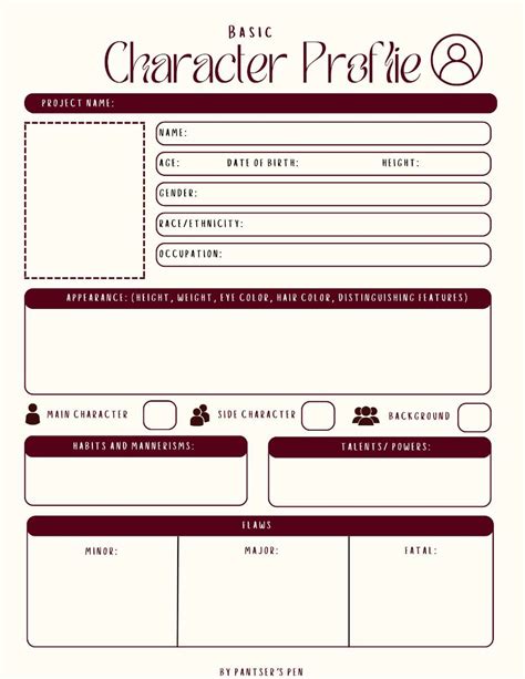 Character Profile Template For Writing