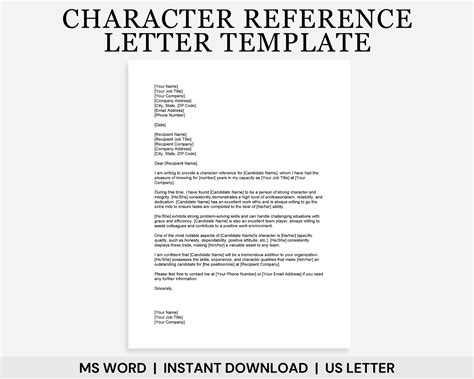 Character Reference Letter Template For Job