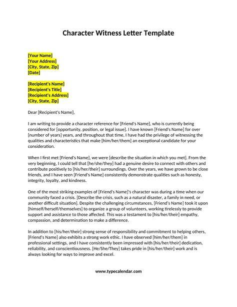 Character Witness Letter Template For Court
