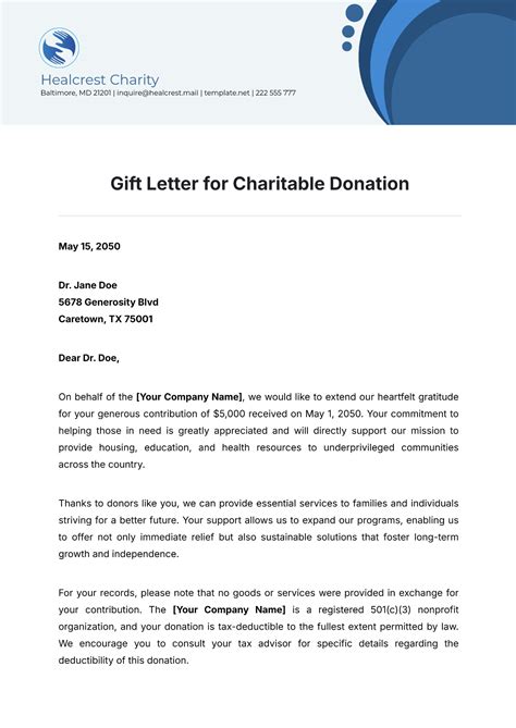 Charitable Contribution Letter Template