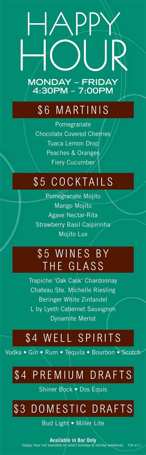 Chart House Happy Hour Menu With Prices