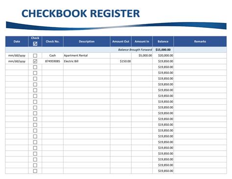Checking Register Template
