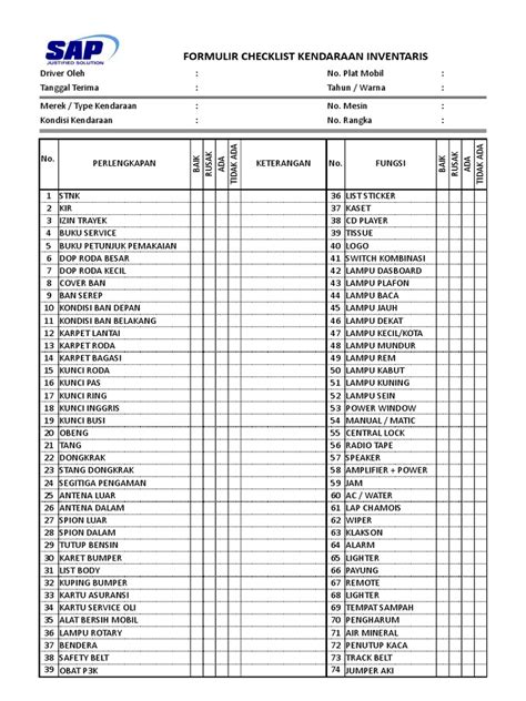 Checklist Kendaraan