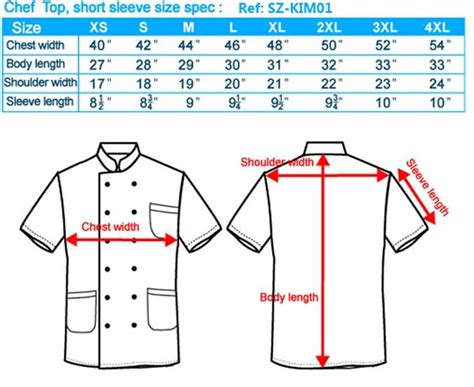 Chef Uniform Size Chart