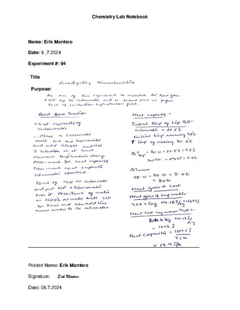 Chemistry Lab Notebook Template