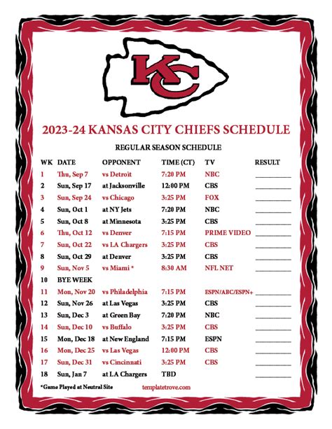 Chiefs Schedule Printable