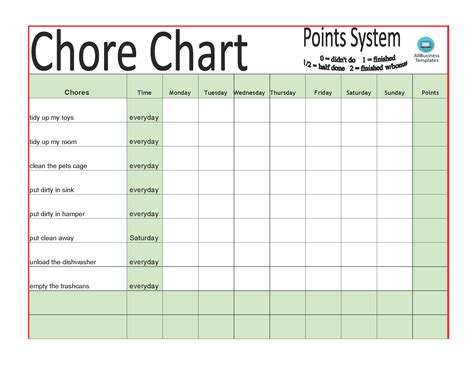 Chore Chart Template Excel