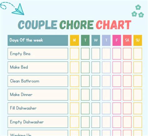 Chore Chart Template For Couples