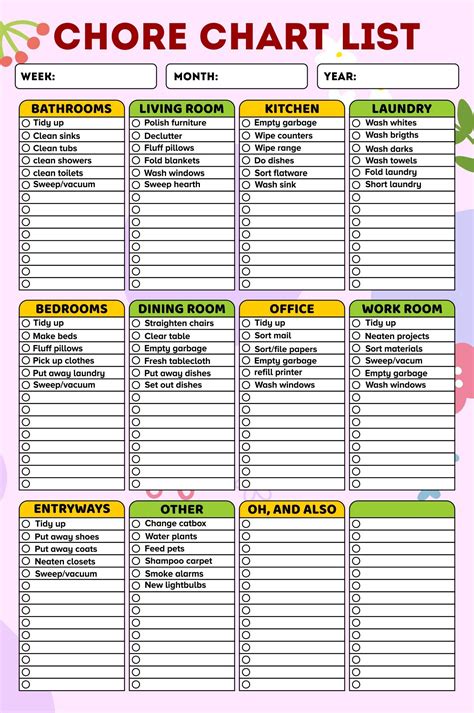 Chores Schedule Printable