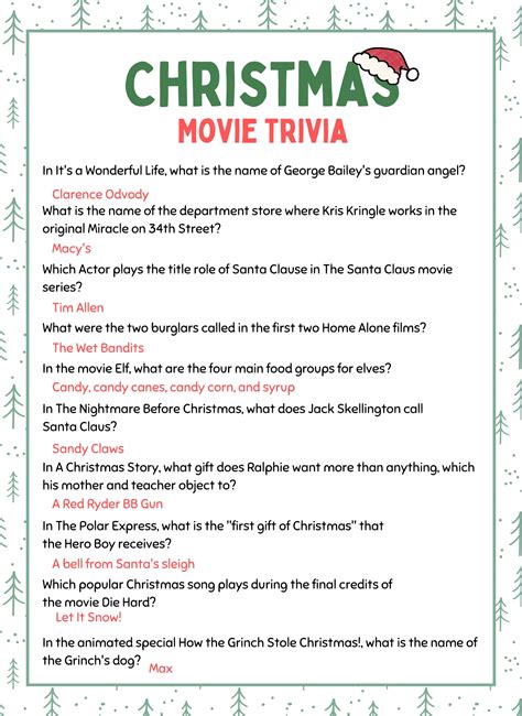 Christmas Movie Trivia Questions Printable