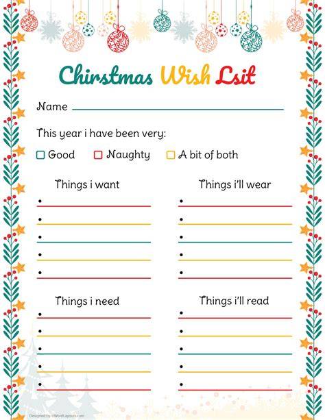 Christmas Wish List Templates Free Printable