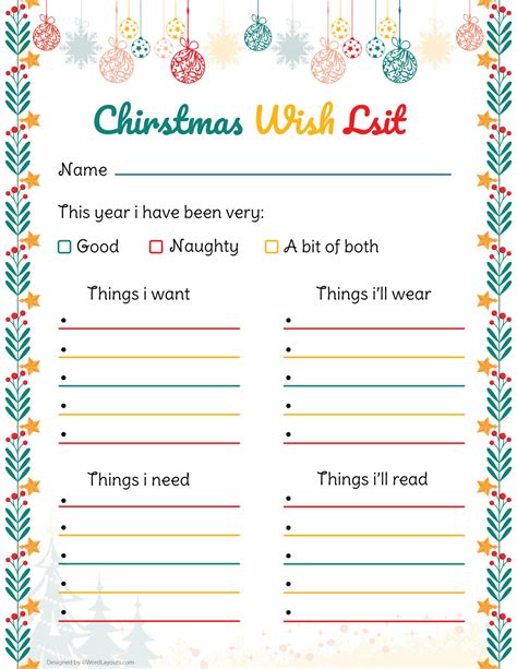 Christmas Wishlist Templates