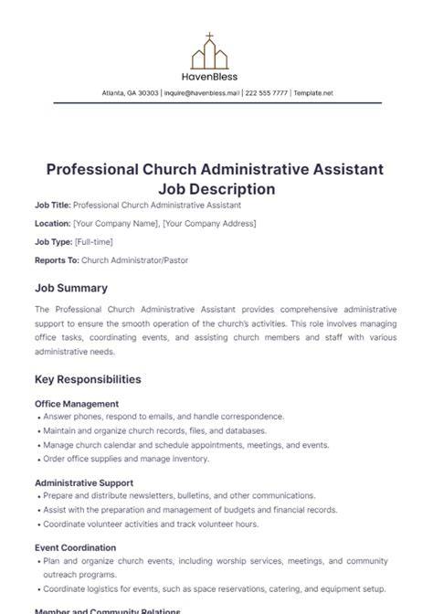 Church Administrative Assistant Job Description Template