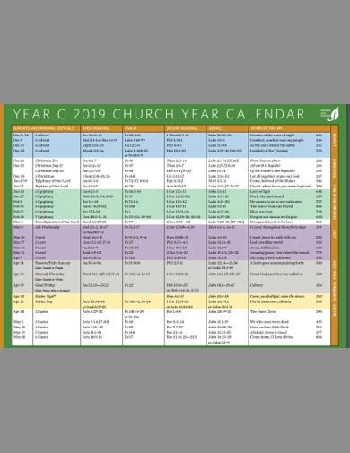 Church Calendar Template