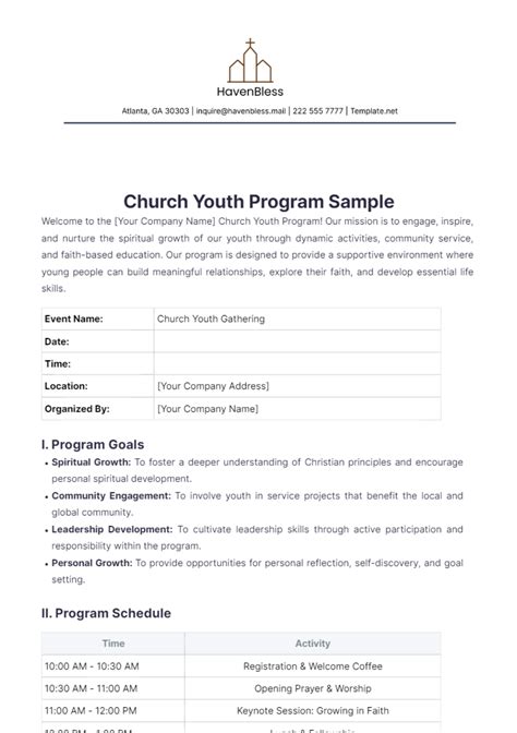 Church Youth Program Outline Template