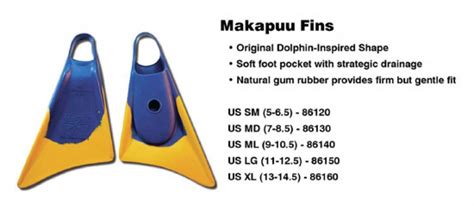 Churchill Fins Size Chart