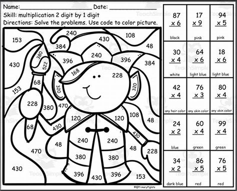 Class 2 1 Digit Multiplication Worksheets With Coloring