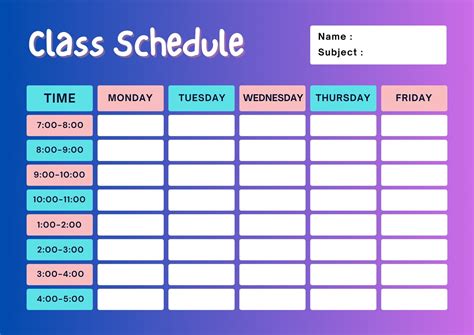 Class Schedule Editable Template
